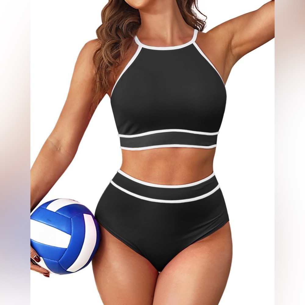 Tempt Me | Women's Black & White Sporty Swim Set Size Large